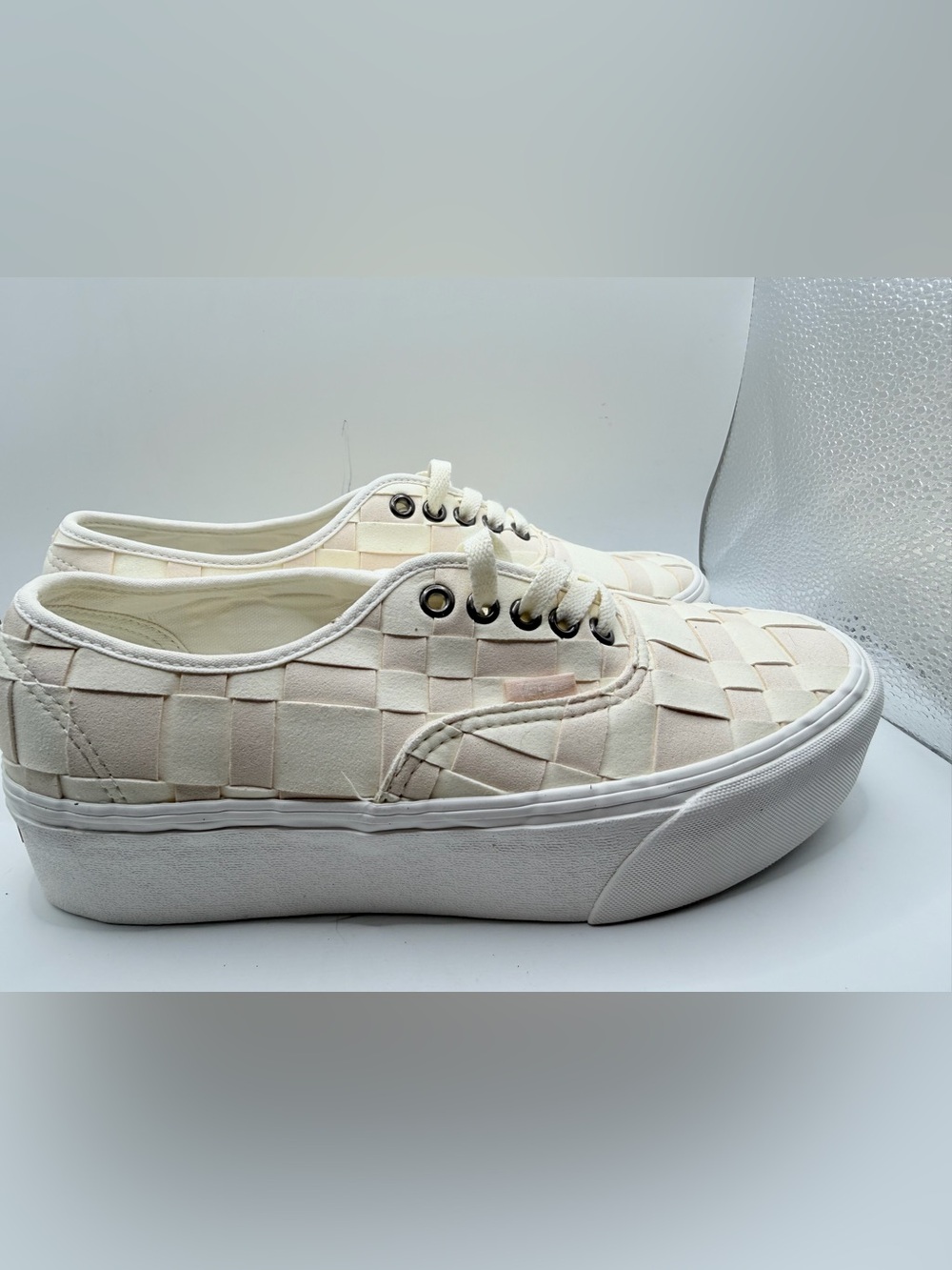 Vans Cream Woven Lace-Up Sneakers